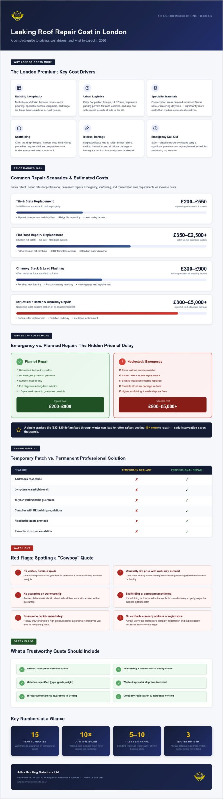 Leaking Roof Repair Cost 2026: A London Homeowner’s Pricing Guide
